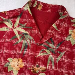 Tommy Bahama Floral Palm Bamboo Silk Button Up Shirt Mens Red Size L